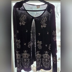 Vintage Marallis Bouncy Draping Mesh Tunic With Painted Florals XXL